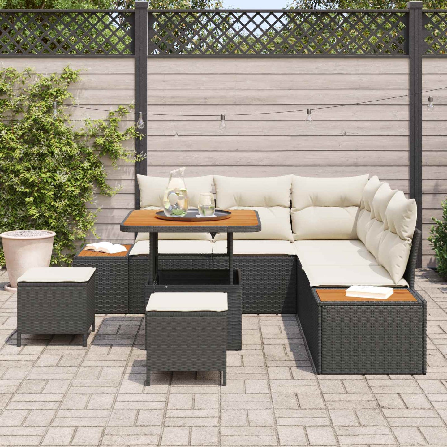Tuinbankenset met kussen 8 pcs Zwart en Crème is nu te koop bij PeponiXL, paradijselijk wonen!