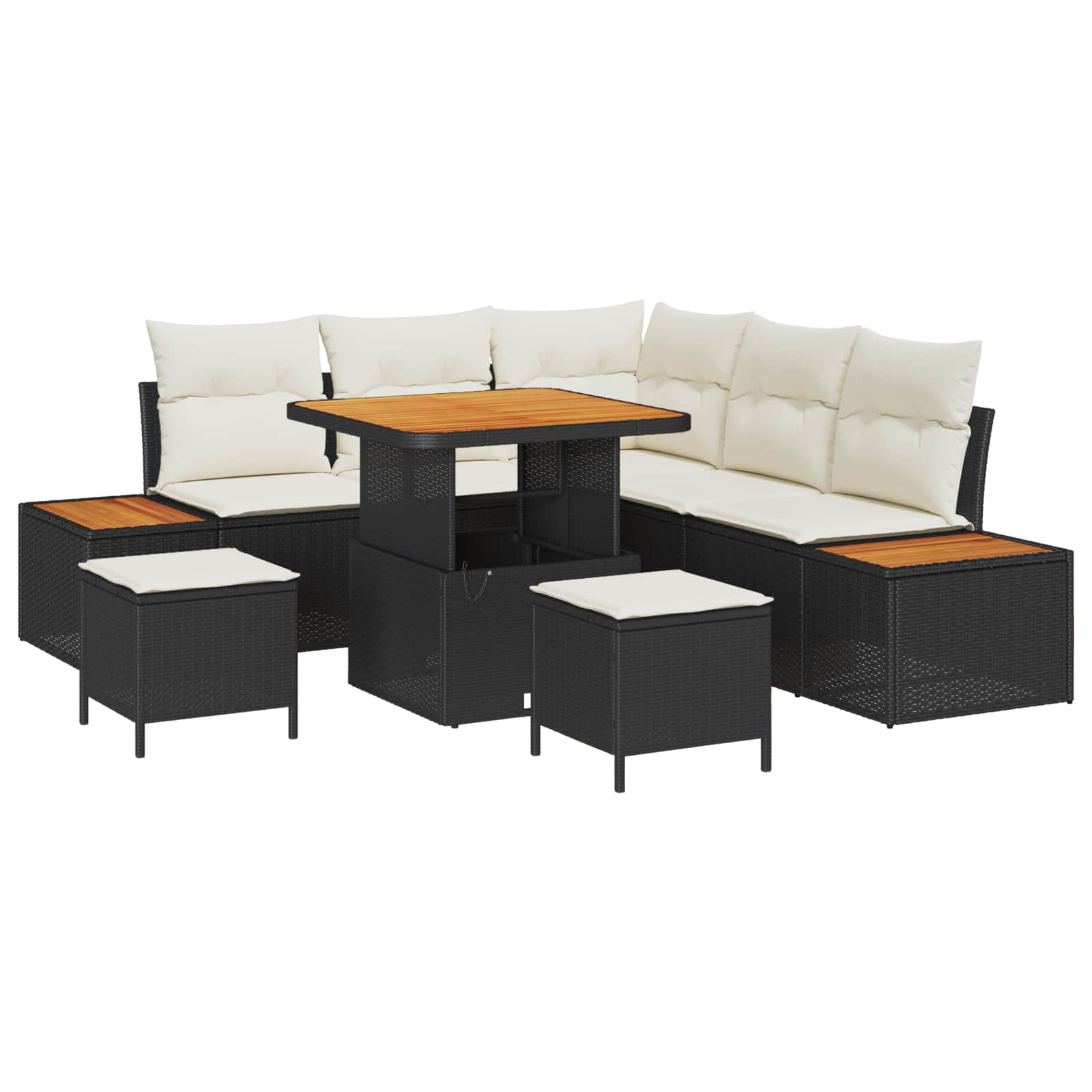 Tuinbankenset met kussen 8 pcs Zwart en Crème is nu te koop bij PeponiXL, paradijselijk wonen!