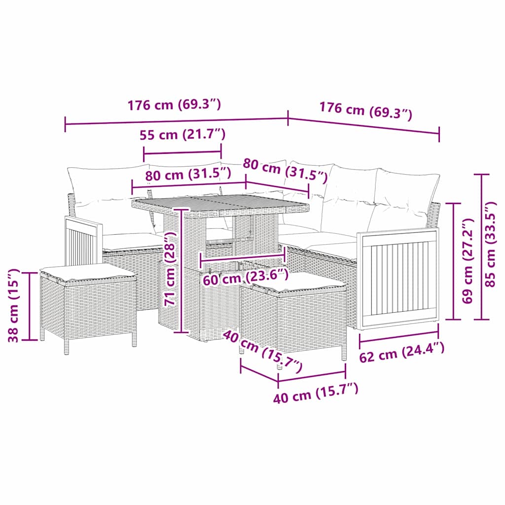 Tuinbankenset met kussen 8 pcs Zwart en Crème is nu te koop bij PeponiXL, paradijselijk wonen!