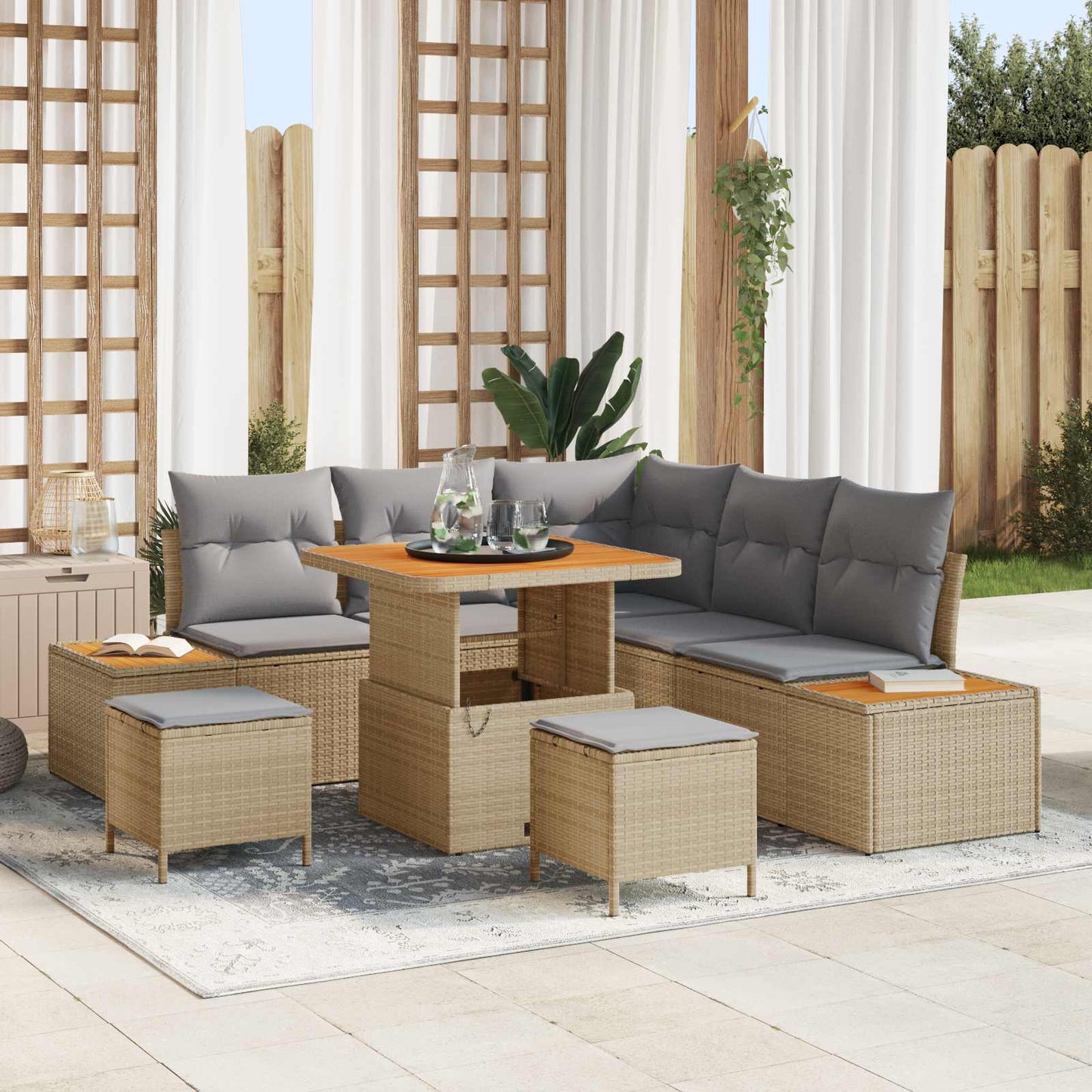 Tuinbankenset met kussen 8 pcs Beige en Licht Grijs is nu te koop bij PeponiXL, paradijselijk wonen!
