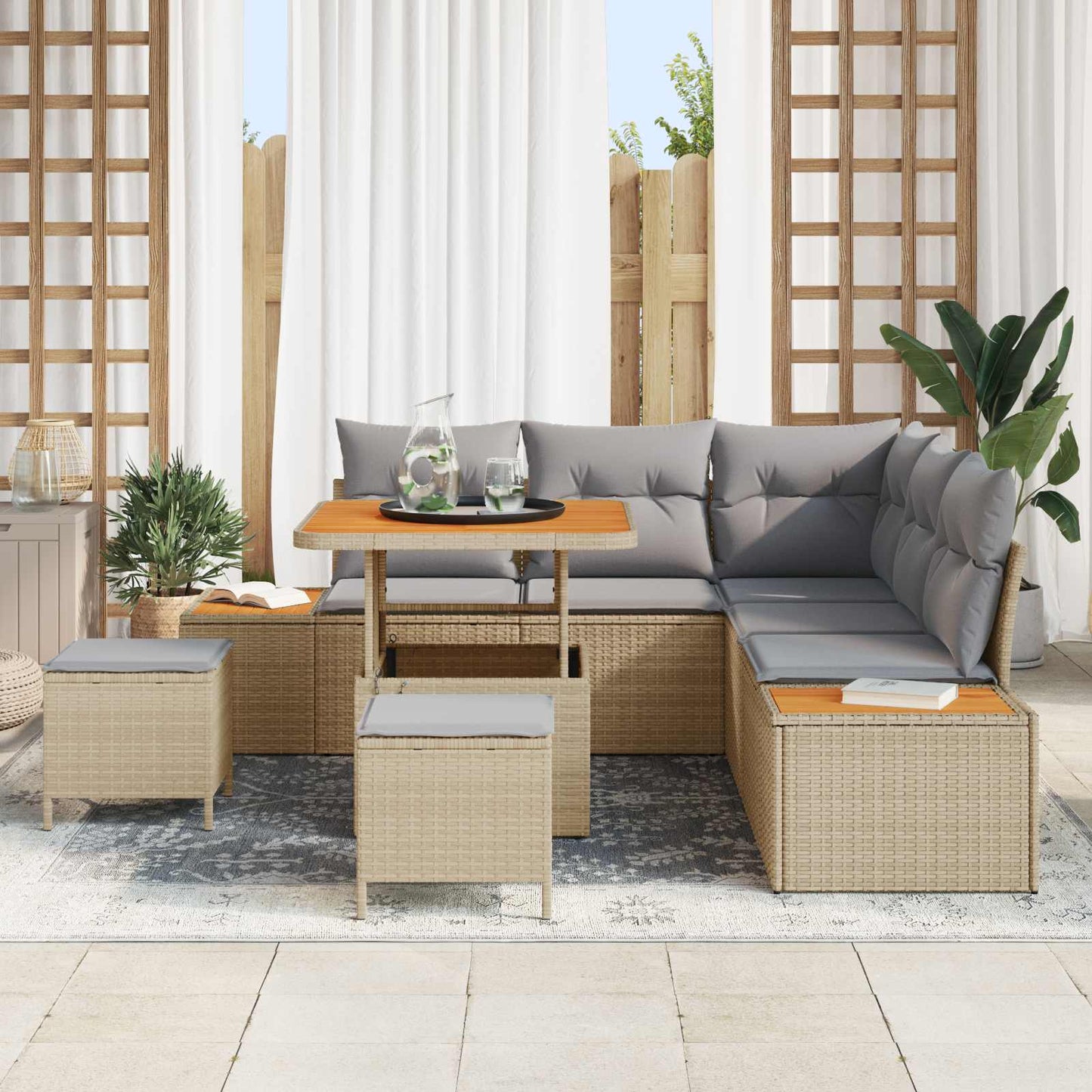 Tuinbankenset met kussen 8 pcs Beige en Licht Grijs is nu te koop bij PeponiXL, paradijselijk wonen!