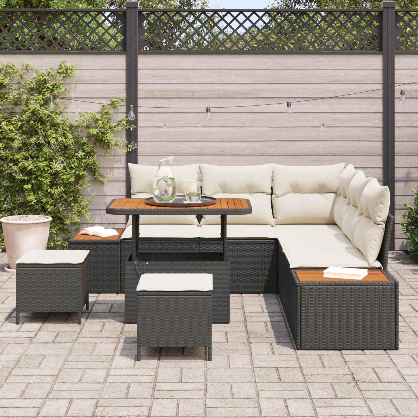 Tuinbankenset met kussen 8 pcs Zwart en Crème is nu te koop bij PeponiXL, paradijselijk wonen!