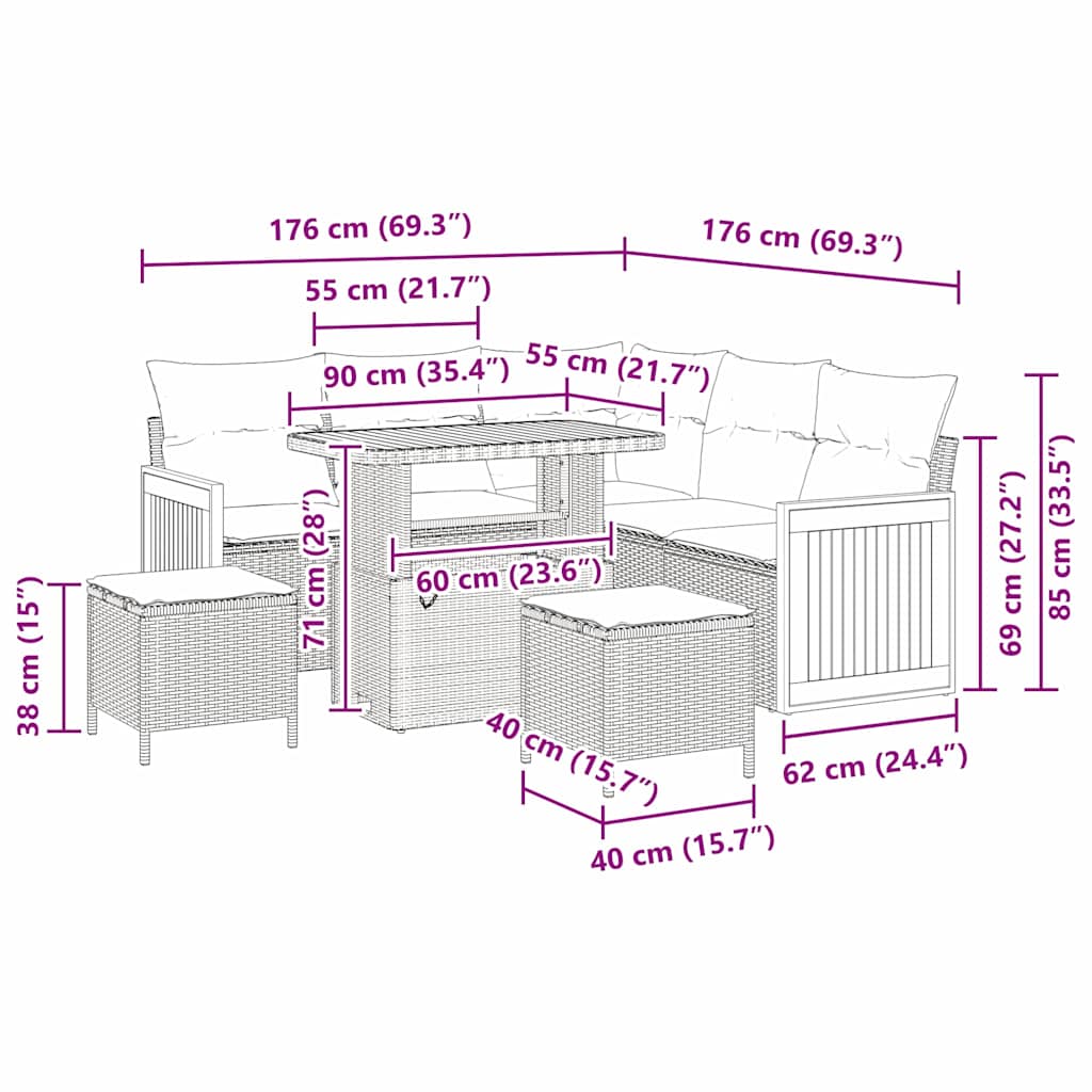 Tuinbankenset 8 pcs Grijs Poly Riet en Poedercoated Staal is nu te koop bij PeponiXL, paradijselijk wonen!