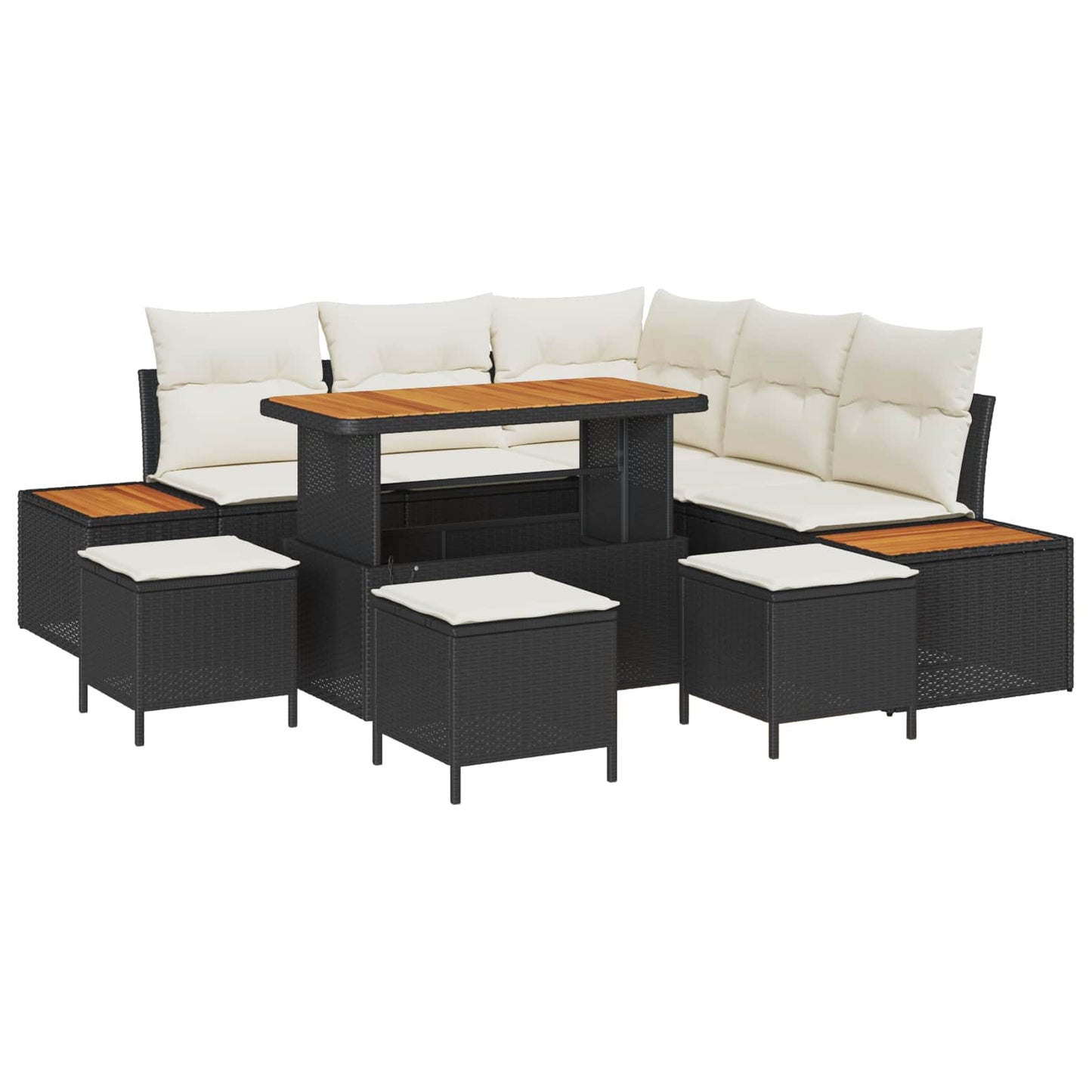 Tuinbankenset met kussen 9 pcs Zwart en Crème is nu te koop bij PeponiXL, paradijselijk wonen!