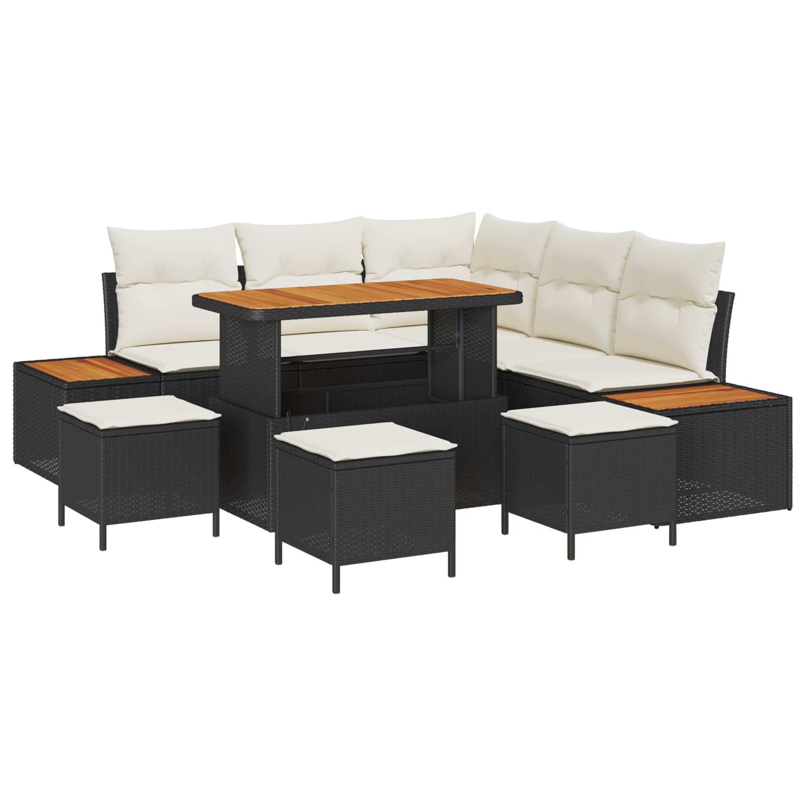 Tuinbankenset met kussen 9 pcs Zwart en Crème is nu te koop bij PeponiXL, paradijselijk wonen!