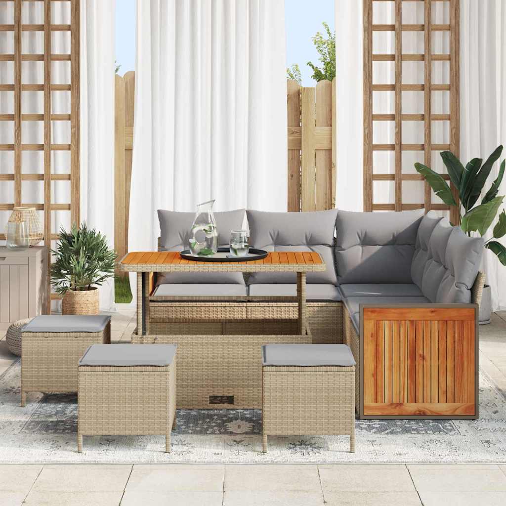 Tuinbankenset met kussen 9 pcs Beige en Licht Grijs is nu te koop bij PeponiXL, paradijselijk wonen!