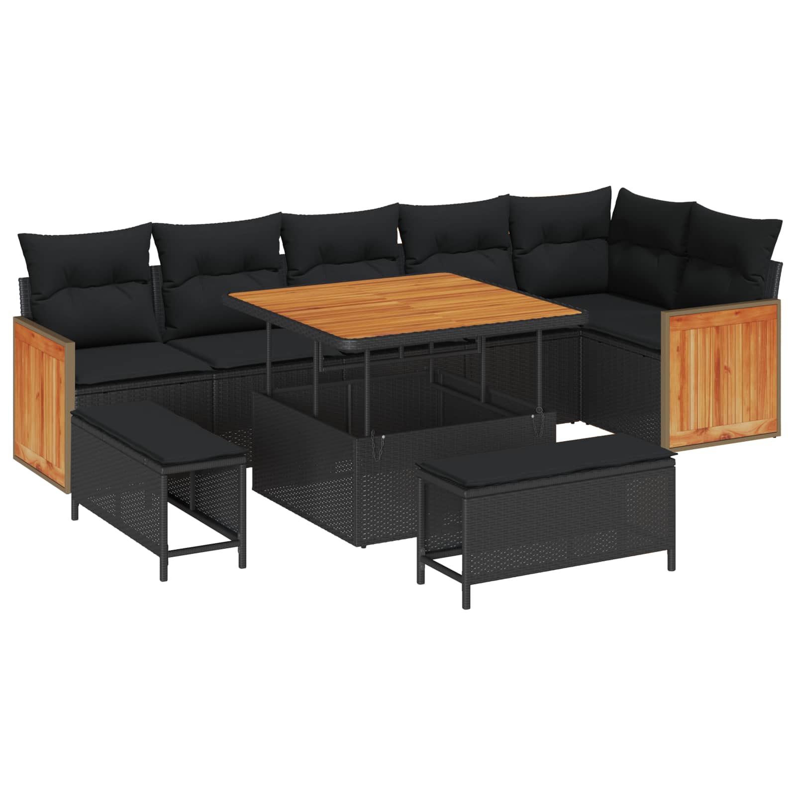 Tuinbankenset 9 pcs Zwart Poly Riet en Poedercoated Staal is nu te koop bij PeponiXL, paradijselijk wonen!