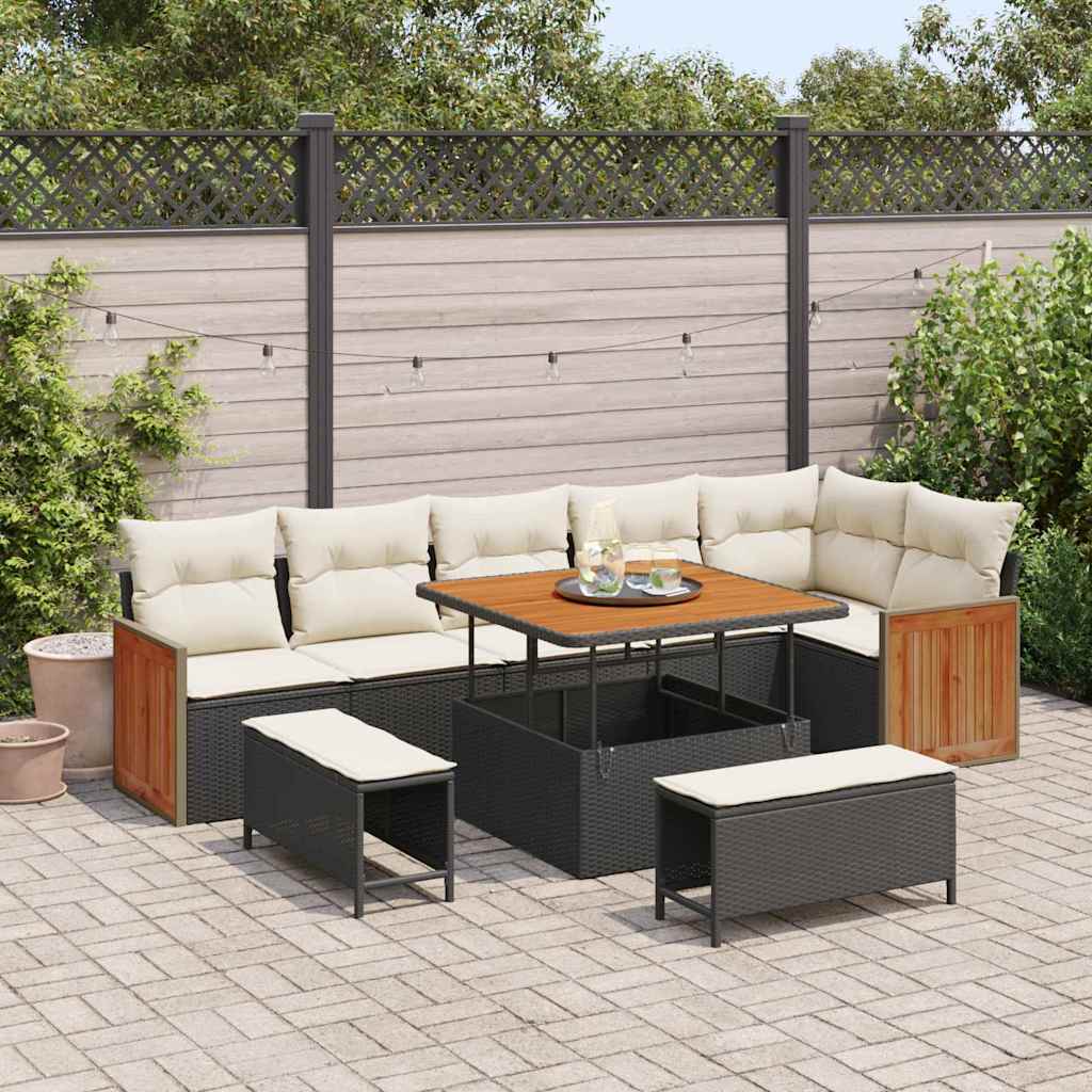 Tuinbankenset met kussen 9 pcs Zwart en Crème is nu te koop bij PeponiXL, paradijselijk wonen!
