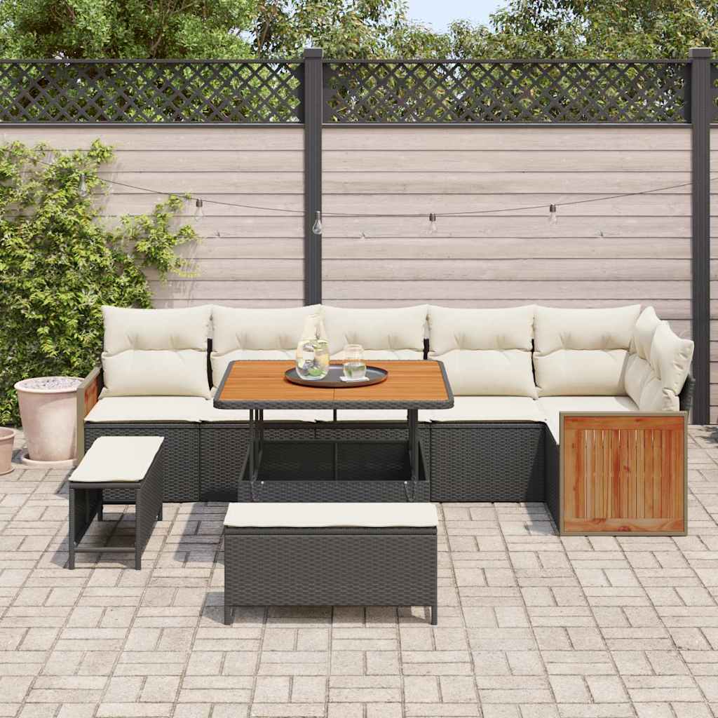 Tuinbankenset met kussen 9 pcs Zwart en Crème is nu te koop bij PeponiXL, paradijselijk wonen!