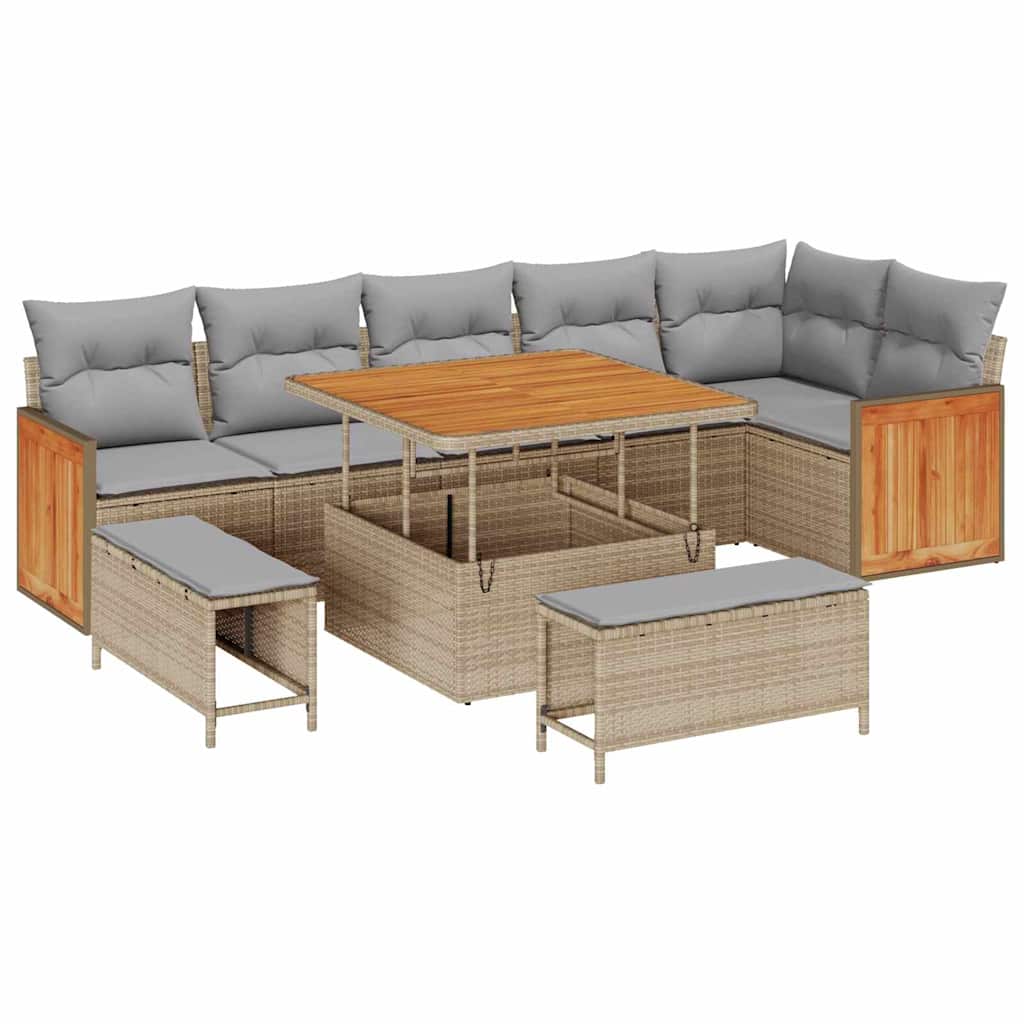 Tuinbankenset met kussen 9 pcs Beige en Licht Grijs is nu te koop bij PeponiXL, paradijselijk wonen!
