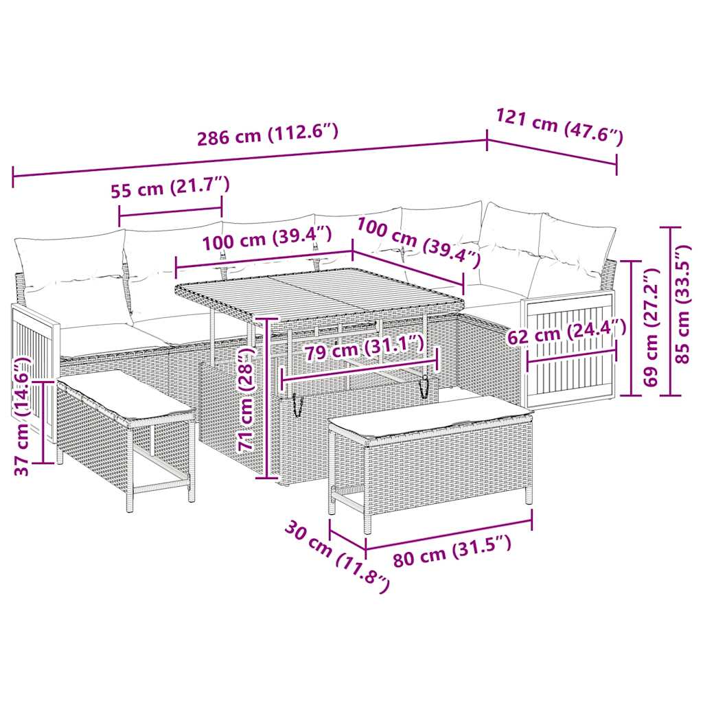 Tuinbankenset met kussen 9 pcs Beige en Licht Grijs is nu te koop bij PeponiXL, paradijselijk wonen!