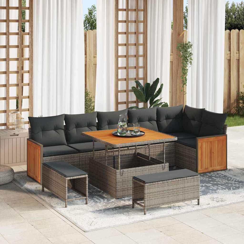 Tuinbankenset 9 pcs Grijs Poly Riet en Poedercoated Staal is nu te koop bij PeponiXL, paradijselijk wonen!