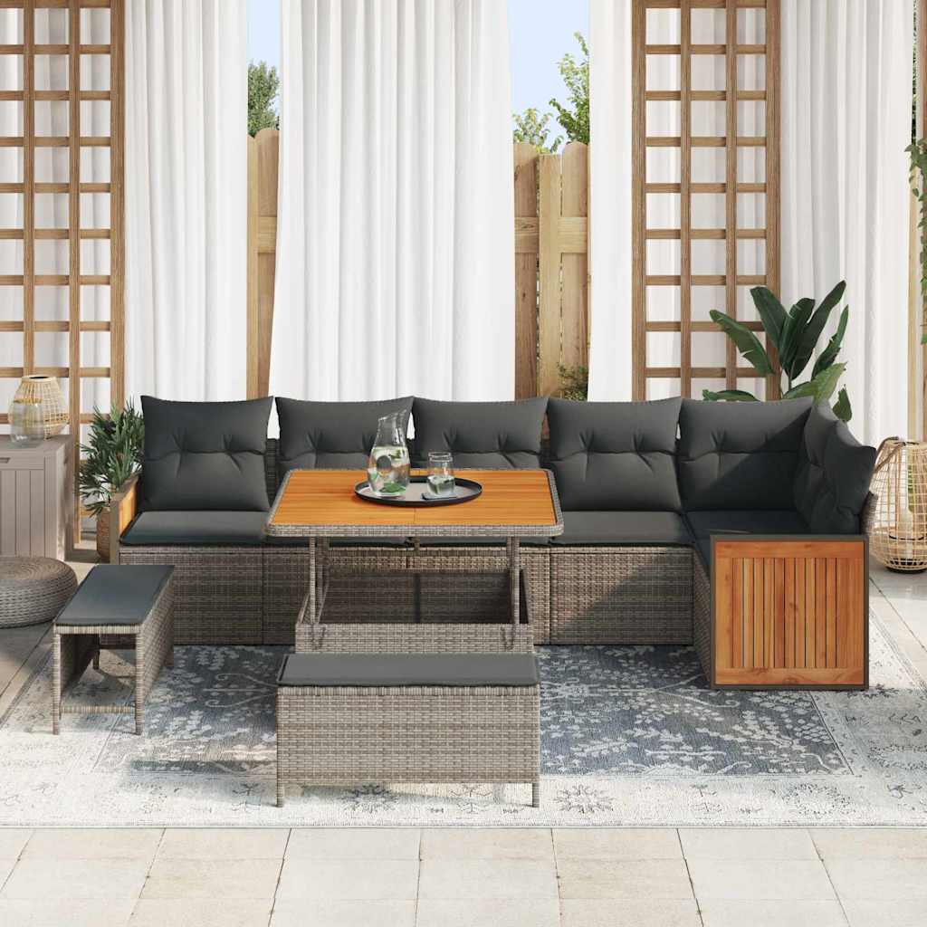 Tuinbankenset 9 pcs Grijs Poly Riet en Poedercoated Staal is nu te koop bij PeponiXL, paradijselijk wonen!