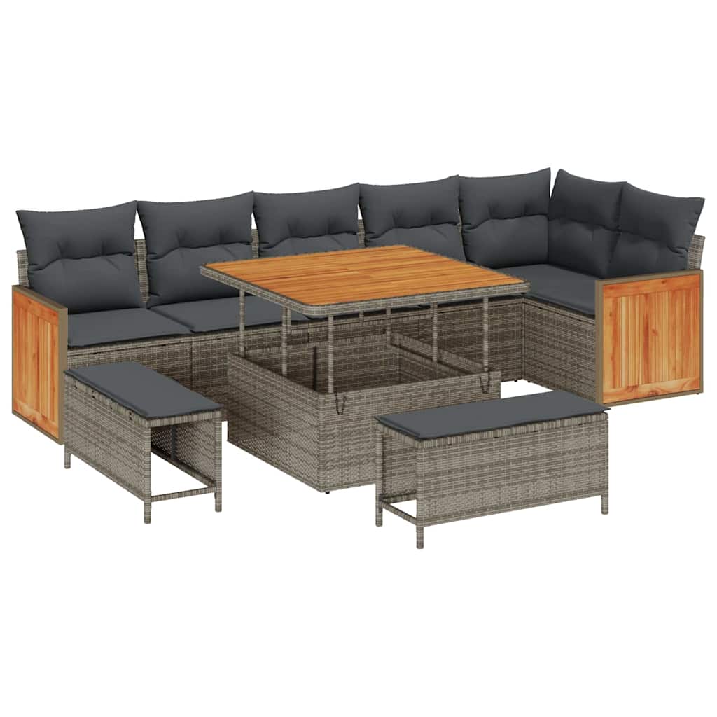 Tuinbankenset 9 pcs Grijs Poly Riet en Poedercoated Staal is nu te koop bij PeponiXL, paradijselijk wonen!
