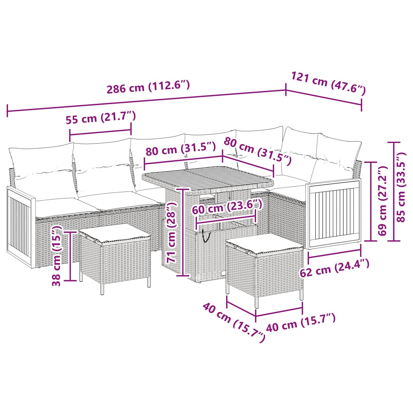 Tuinbankenset 9 pcs Zwart Poly Riet en Poedercoated Staal is nu te koop bij PeponiXL, paradijselijk wonen!
