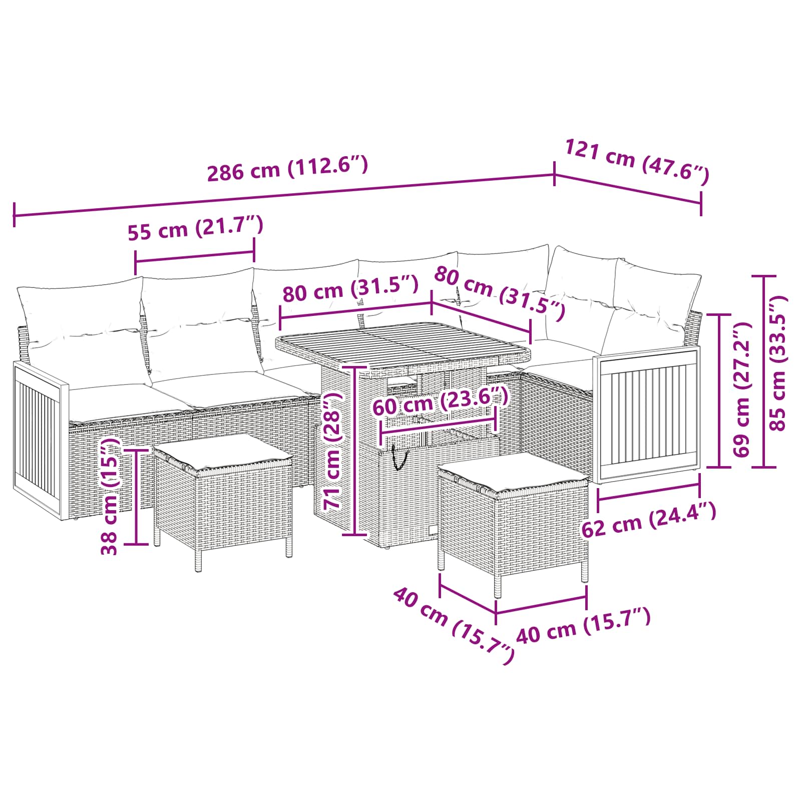 Tuinbankenset 9 pcs Zwart Poly Riet en Poedercoated Staal is nu te koop bij PeponiXL, paradijselijk wonen!