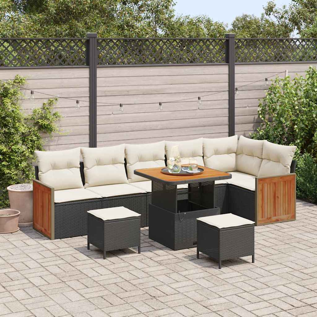 Tuinbankenset met kussen 9 pcs Zwart en Crème is nu te koop bij PeponiXL, paradijselijk wonen!