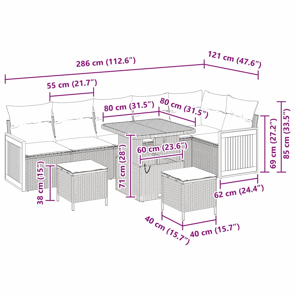 Tuinbankenset 9 pcs Grijs Poly Riet en Poedercoated Staal is nu te koop bij PeponiXL, paradijselijk wonen!