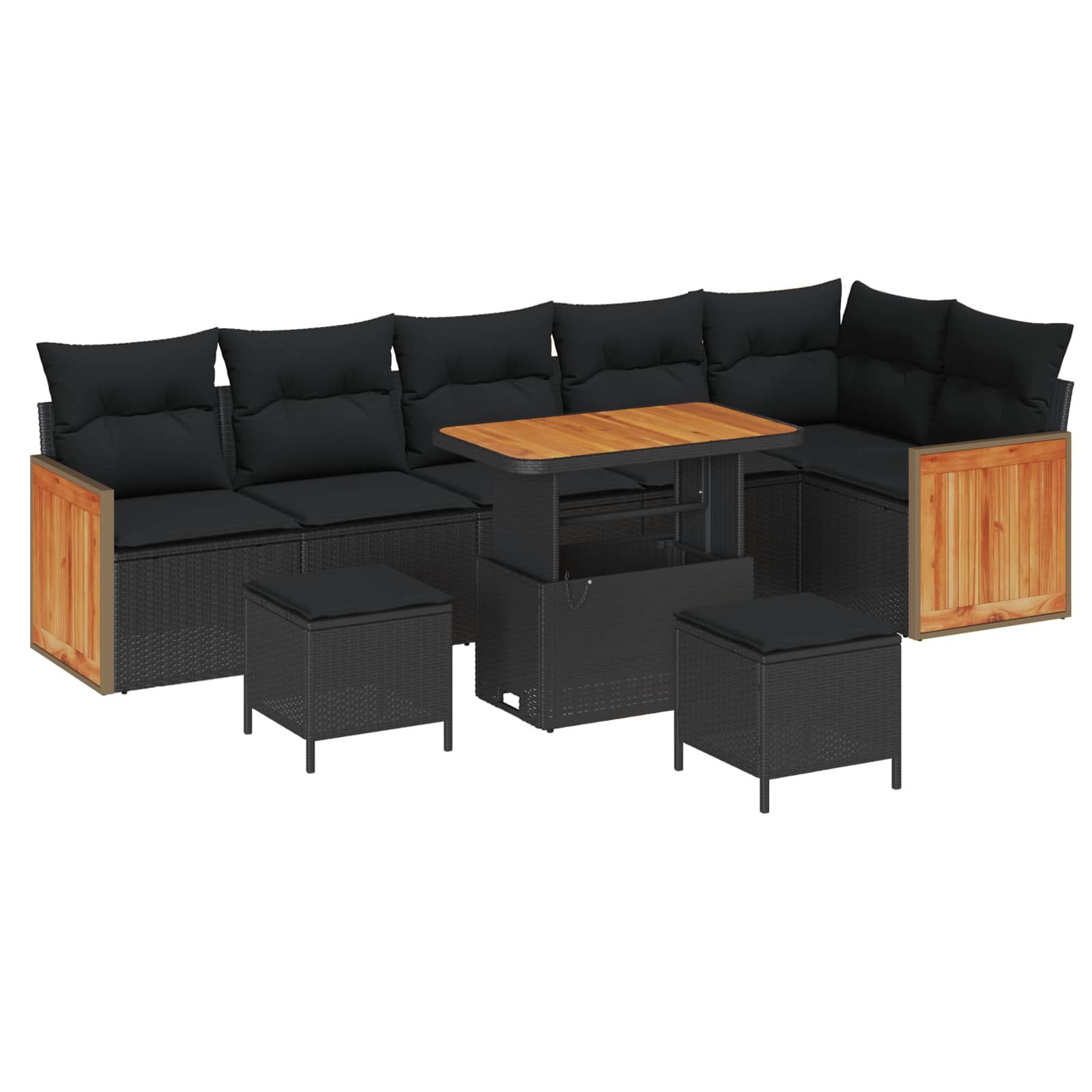 Tuinbankenset 9 pcs Zwart Poly Riet en Poedercoated Staal is nu te koop bij PeponiXL, paradijselijk wonen!