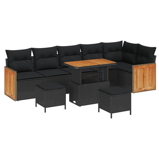 Tuinbankenset 9 pcs Zwart Poly Riet en Poedercoated Staal is nu te koop bij PeponiXL, paradijselijk wonen!
