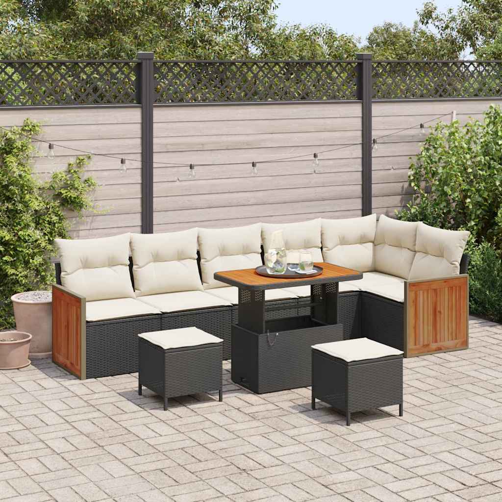 Tuinbankenset met kussen 9 pcs Zwart en Crème is nu te koop bij PeponiXL, paradijselijk wonen!