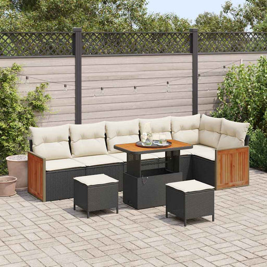 Tuinbankenset met kussen 9 pcs Zwart en Crème is nu te koop bij PeponiXL, paradijselijk wonen!