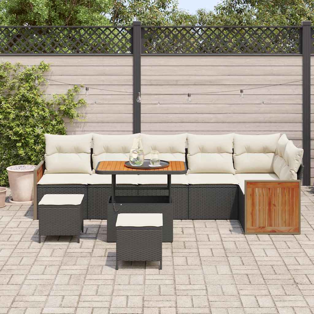 Tuinbankenset met kussen 9 pcs Zwart en Crème is nu te koop bij PeponiXL, paradijselijk wonen!
