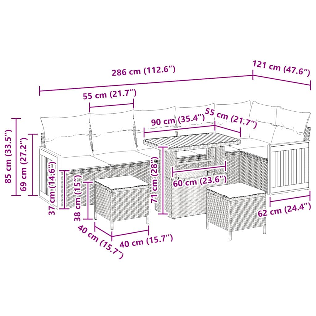 Tuinbankenset met kussen 9 pcs Zwart en Crème is nu te koop bij PeponiXL, paradijselijk wonen!
