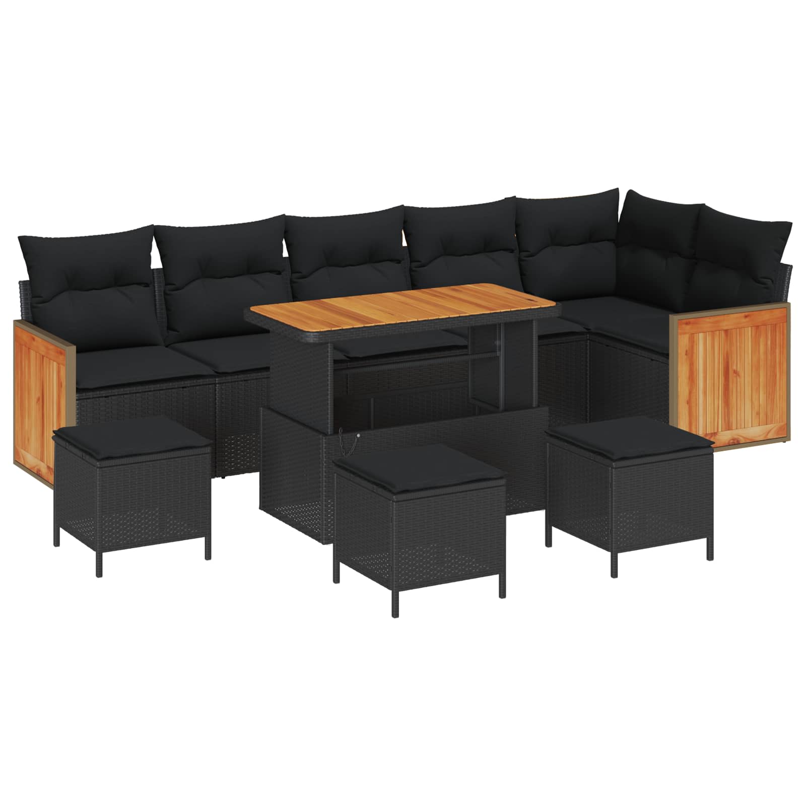 Tuinbankenset 10 pcs Zwart Poly Riet en Poedercoated Staal is nu te koop bij PeponiXL, paradijselijk wonen!