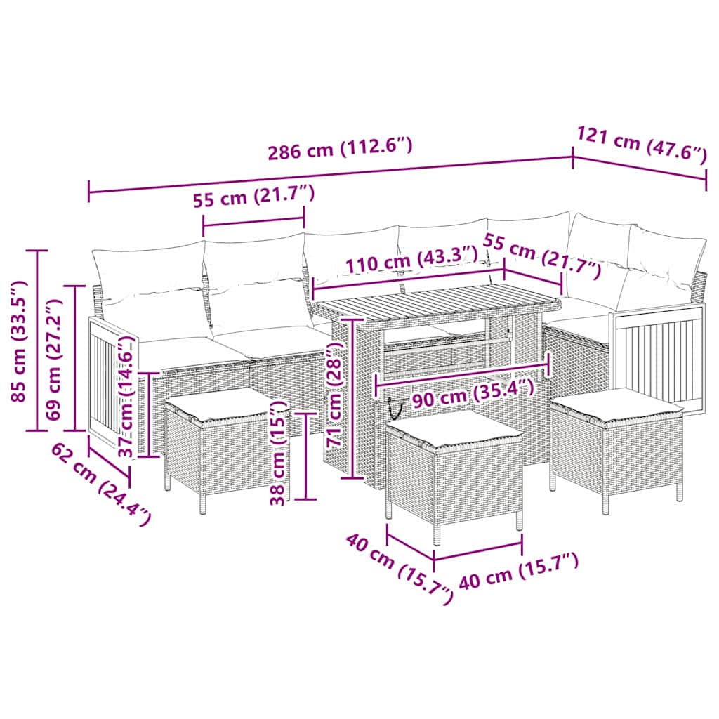 Tuinbankenset met kussen 10 pcs Zwart en Crème is nu te koop bij PeponiXL, paradijselijk wonen!