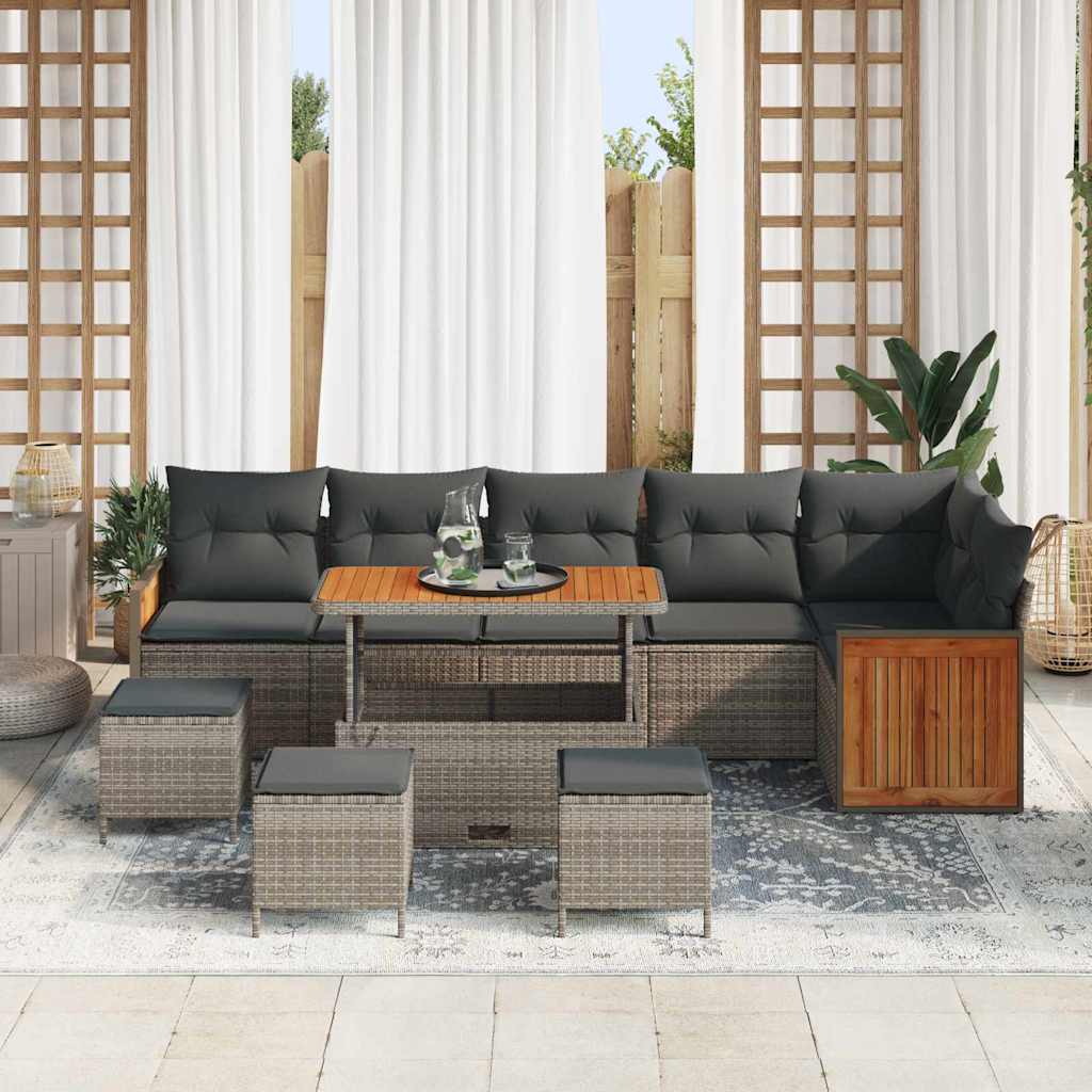 Tuinbankenset 10 pcs Grijs Poly Riet en Poedercoated Staal is nu te koop bij PeponiXL, paradijselijk wonen!