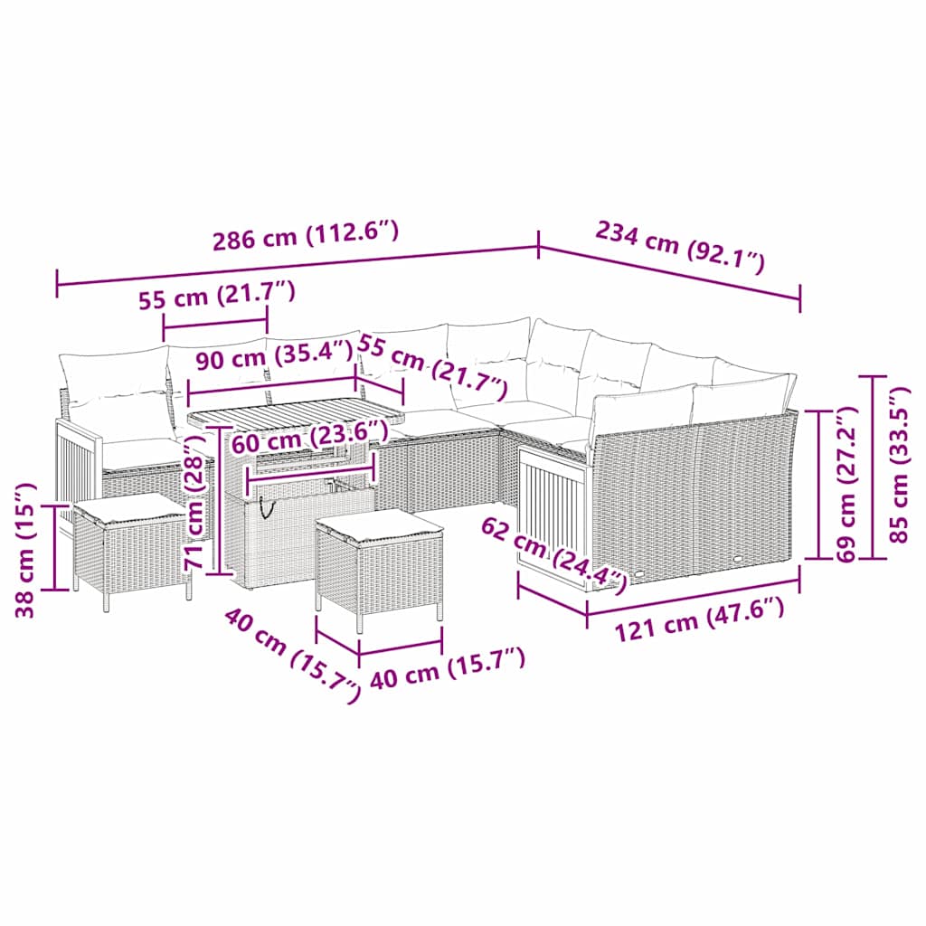Tuinbankenset met kussen 12 pcs Zwart en Crème is nu te koop bij PeponiXL, paradijselijk wonen!