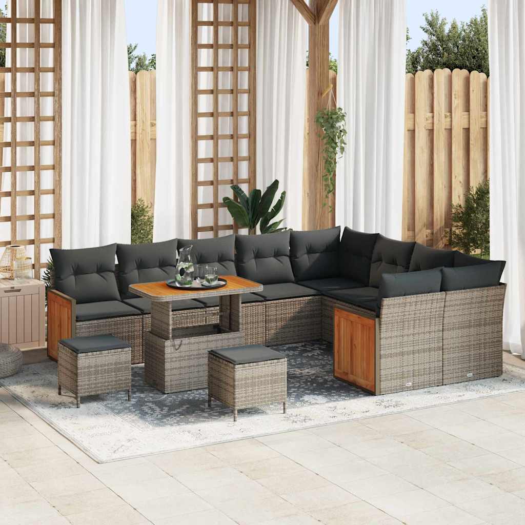 Tuinbankenset 12 pcs Grijs Poly Riet en Poedercoated Staal is nu te koop bij PeponiXL, paradijselijk wonen!