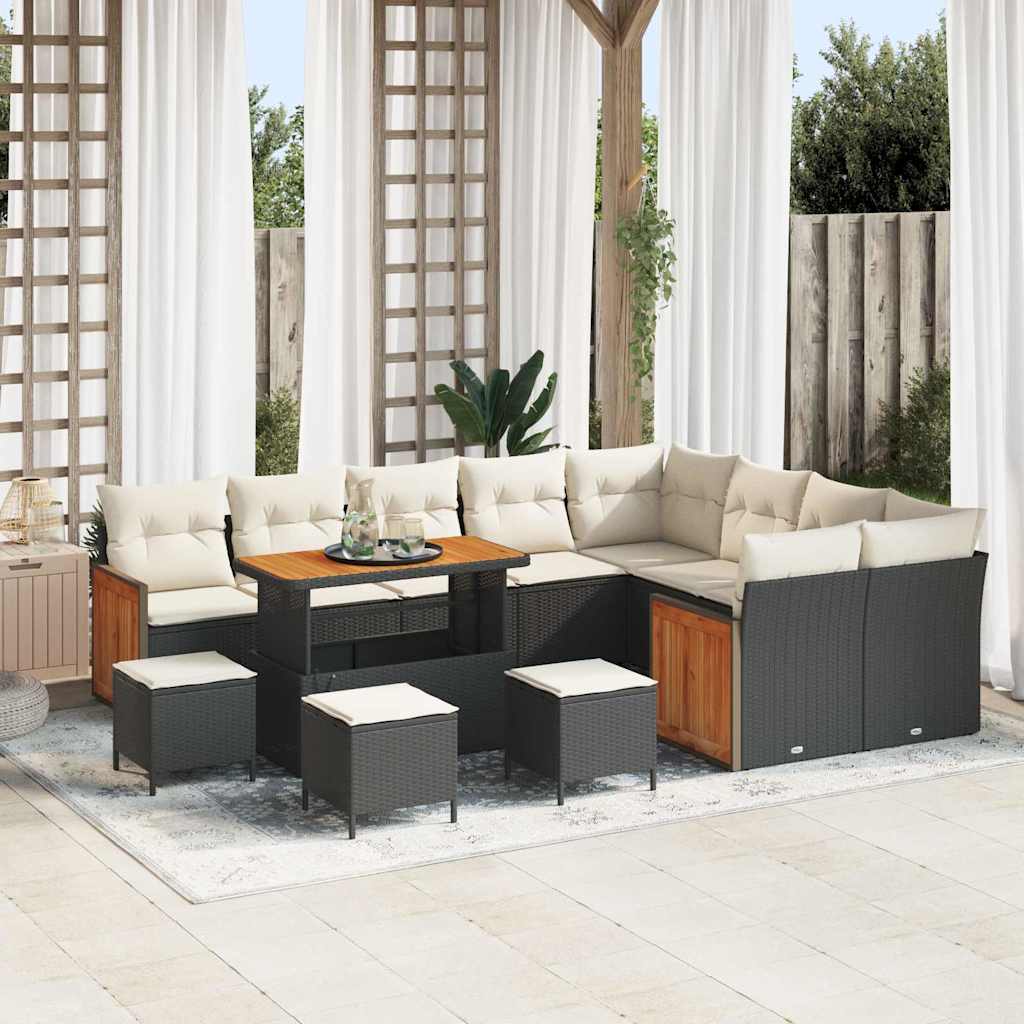 Tuinbankenset met kussen 13 pcs Zwart en Crème is nu te koop bij PeponiXL, paradijselijk wonen!