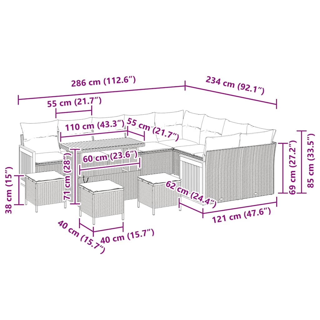 Tuinbankenset met kussen 13 pcs Beige en Licht Grijs is nu te koop bij PeponiXL, paradijselijk wonen!
