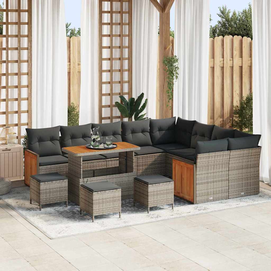 Tuinbankenset 13 pcs Grijs Poly Riet en Poedercoated Staal is nu te koop bij PeponiXL, paradijselijk wonen!