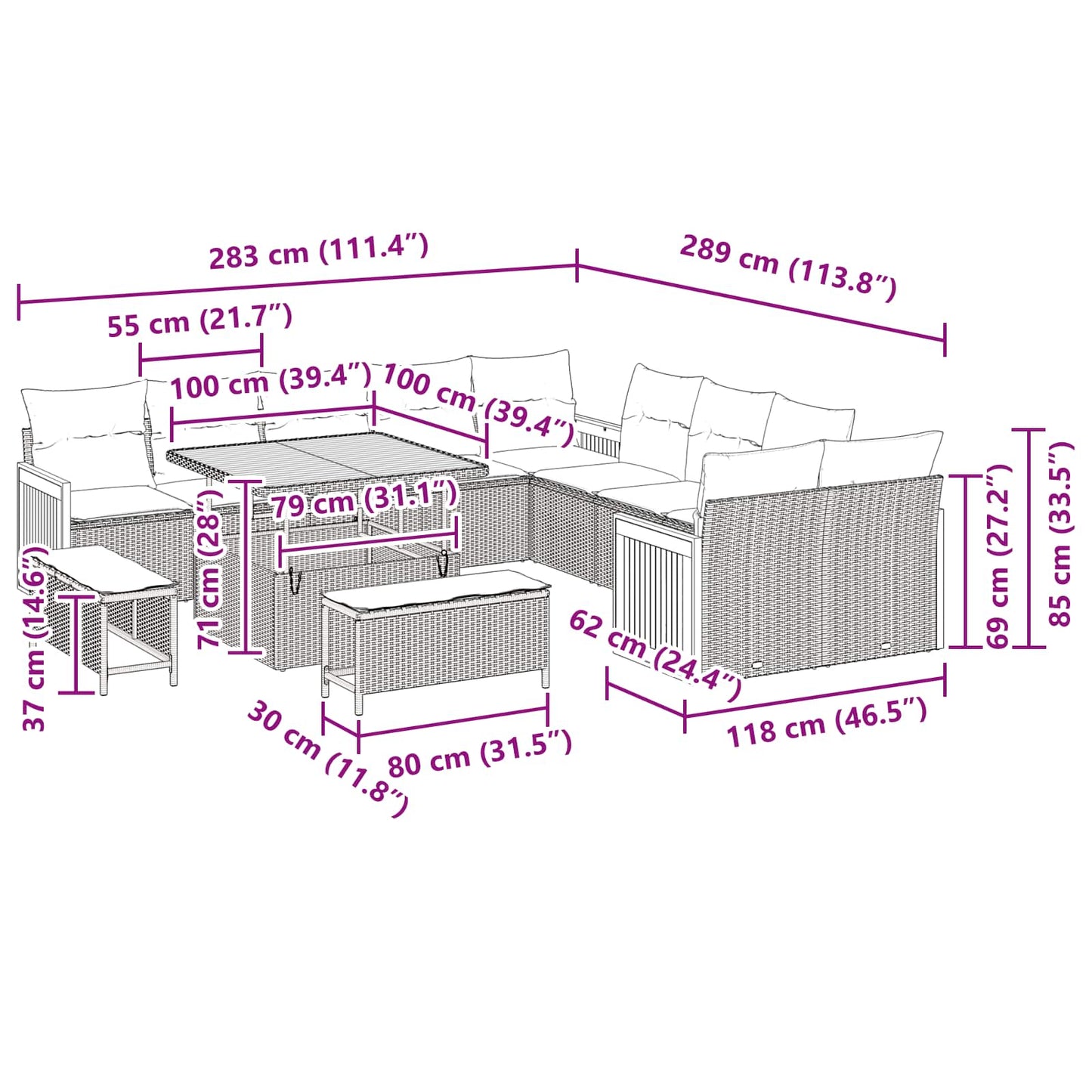 Tuinbankenset 13 pcs Zwart Poly Riet en Poedercoated Staal is nu te koop bij PeponiXL, paradijselijk wonen!