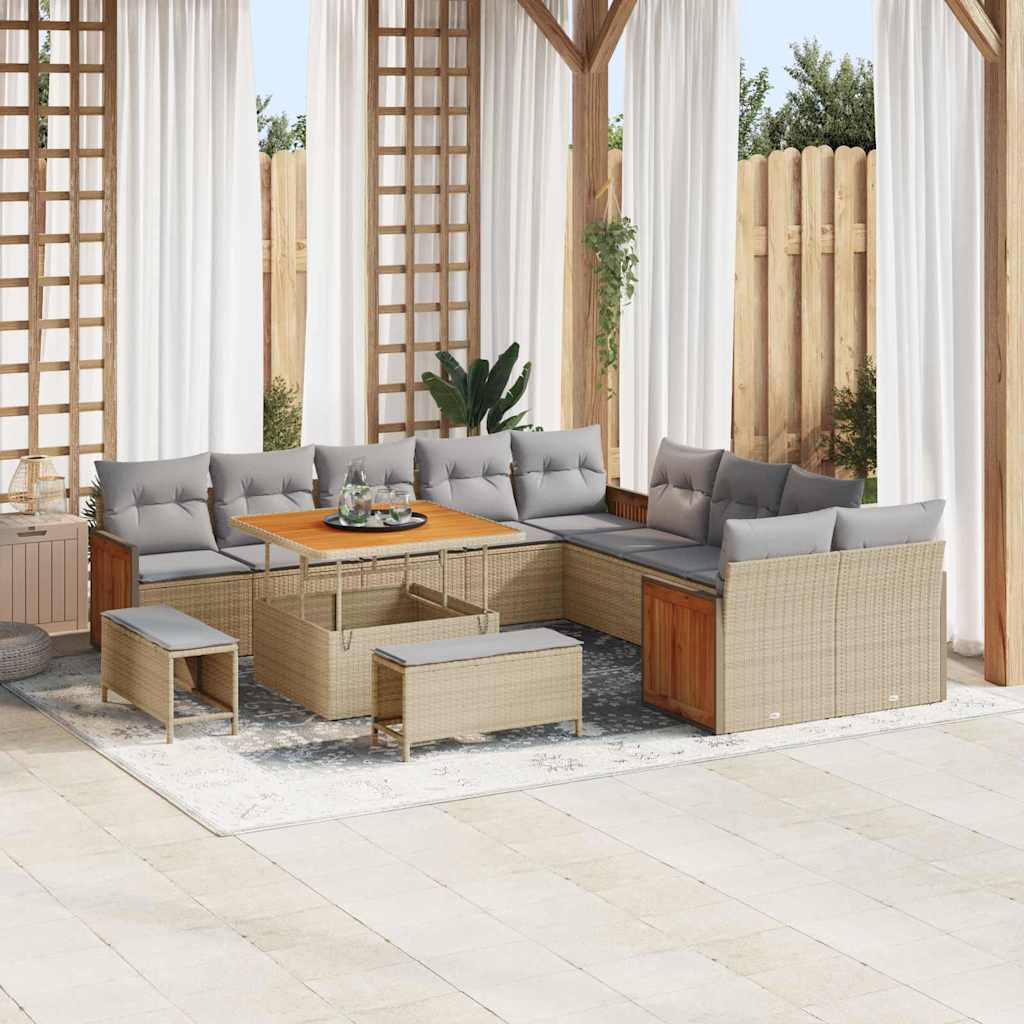 Tuinbankenset met kussen 13 pcs Beige en Licht Grijs is nu te koop bij PeponiXL, paradijselijk wonen!