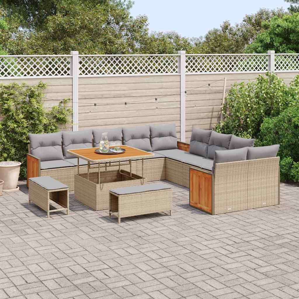Tuinbankenset met kussen 13 pcs Beige en Licht Grijs is nu te koop bij PeponiXL, paradijselijk wonen!
