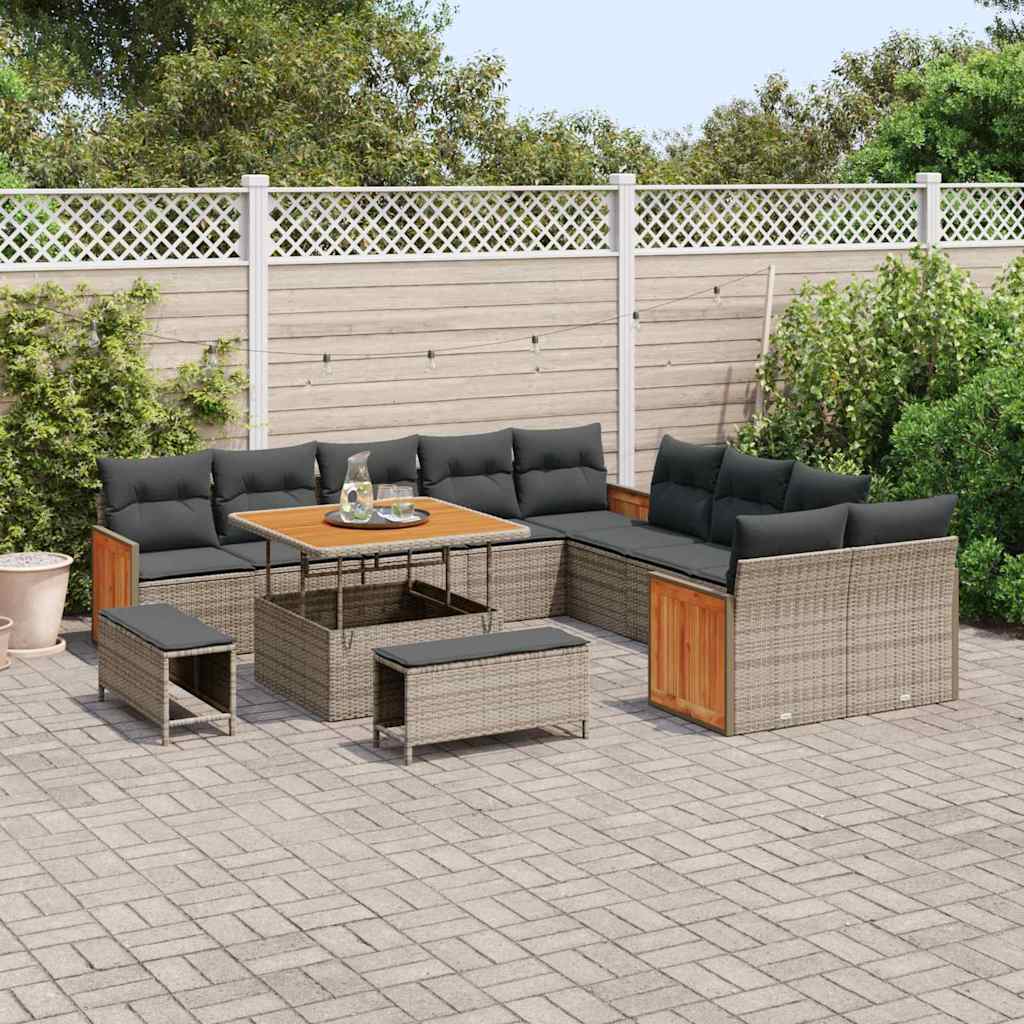 Tuinbankenset 13 pcs Grijs Poly Riet en Poedercoated Staal is nu te koop bij PeponiXL, paradijselijk wonen!