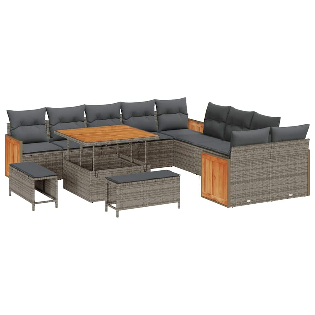 Tuinbankenset 13 pcs Grijs Poly Riet en Poedercoated Staal is nu te koop bij PeponiXL, paradijselijk wonen!