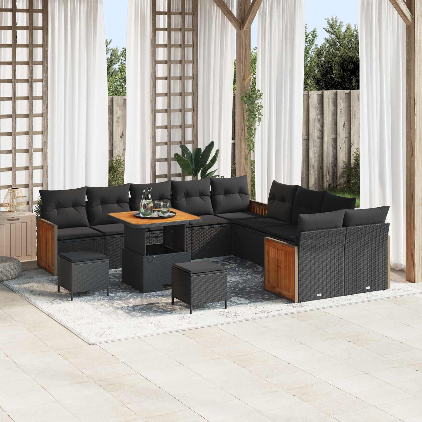Tuinbankenset 13 pcs Zwart Poly Riet en Poedercoated Staal is nu te koop bij PeponiXL, paradijselijk wonen!