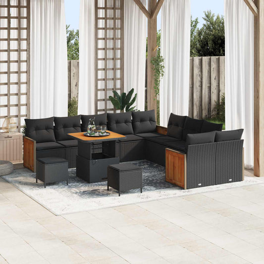 Tuinbankenset 13 pcs Zwart Poly Riet en Poedercoated Staal is nu te koop bij PeponiXL, paradijselijk wonen!