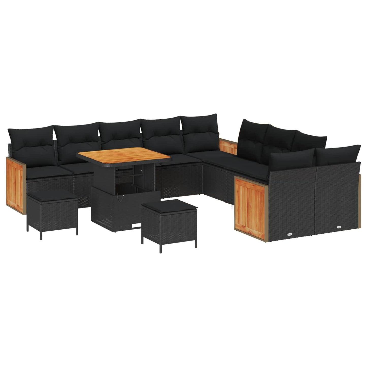 Tuinbankenset 13 pcs Zwart Poly Riet en Poedercoated Staal is nu te koop bij PeponiXL, paradijselijk wonen!
