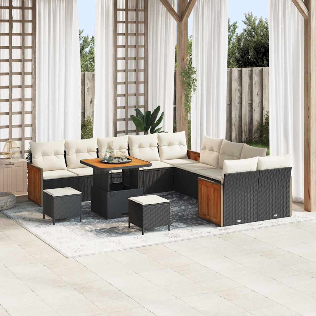Tuinbankenset met kussen 13 pcs Zwart en Crème is nu te koop bij PeponiXL, paradijselijk wonen!