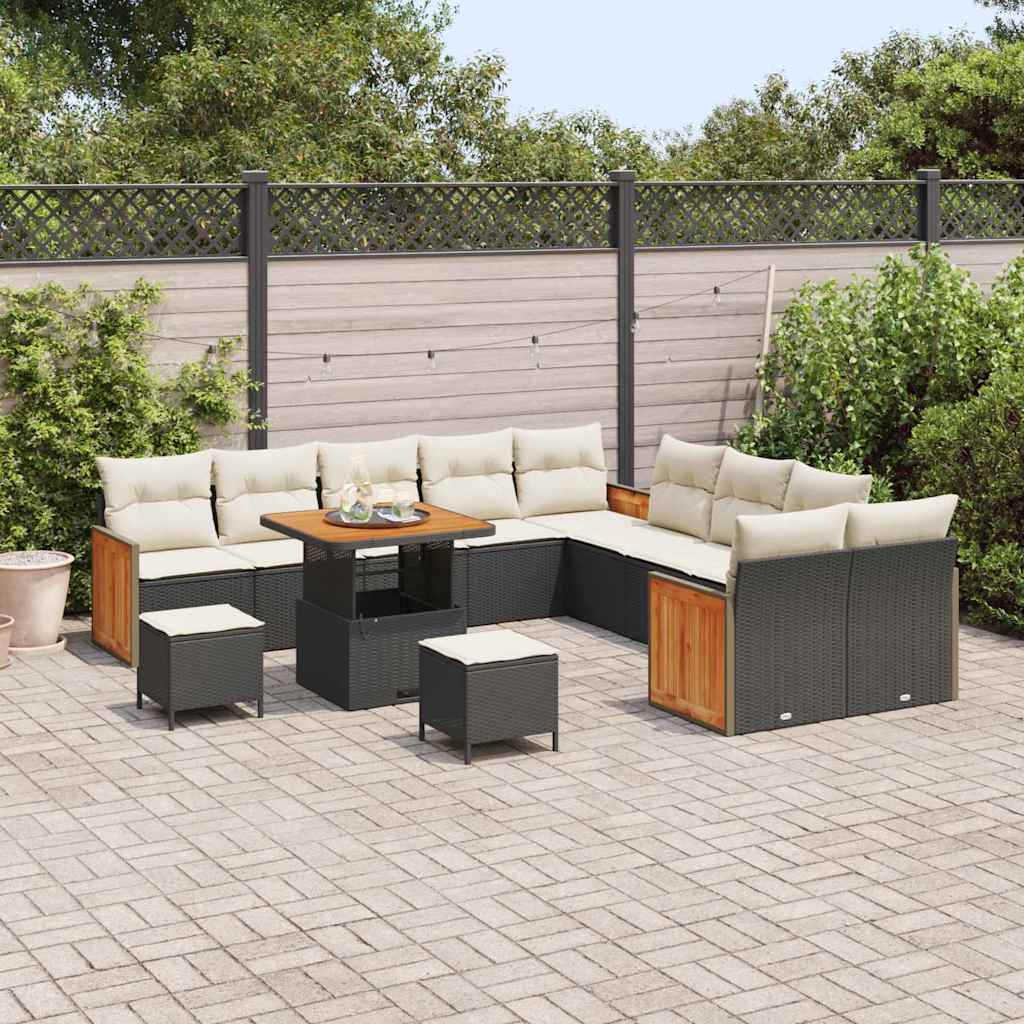 Tuinbankenset met kussen 13 pcs Zwart en Crème is nu te koop bij PeponiXL, paradijselijk wonen!