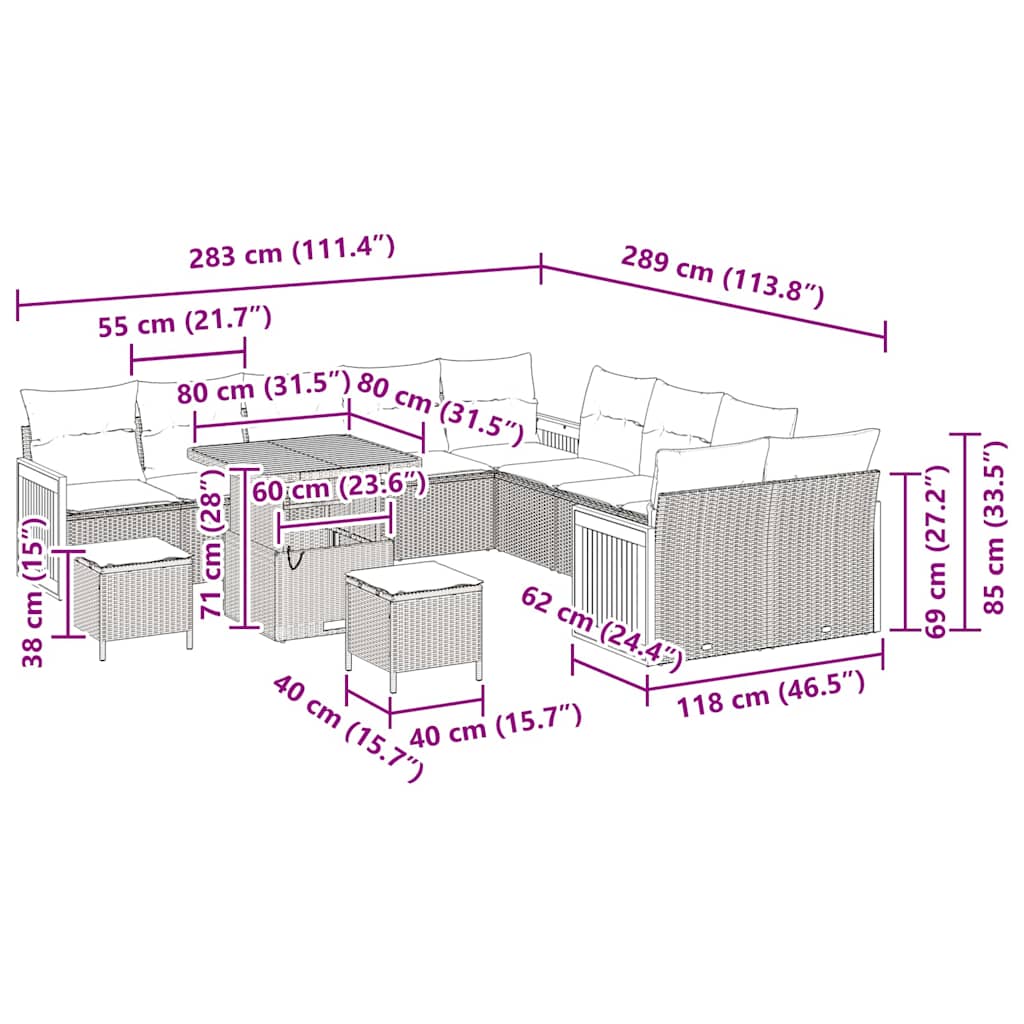 Tuinbankenset 13 pcs Grijs Poly Riet en Poedercoated Staal is nu te koop bij PeponiXL, paradijselijk wonen!