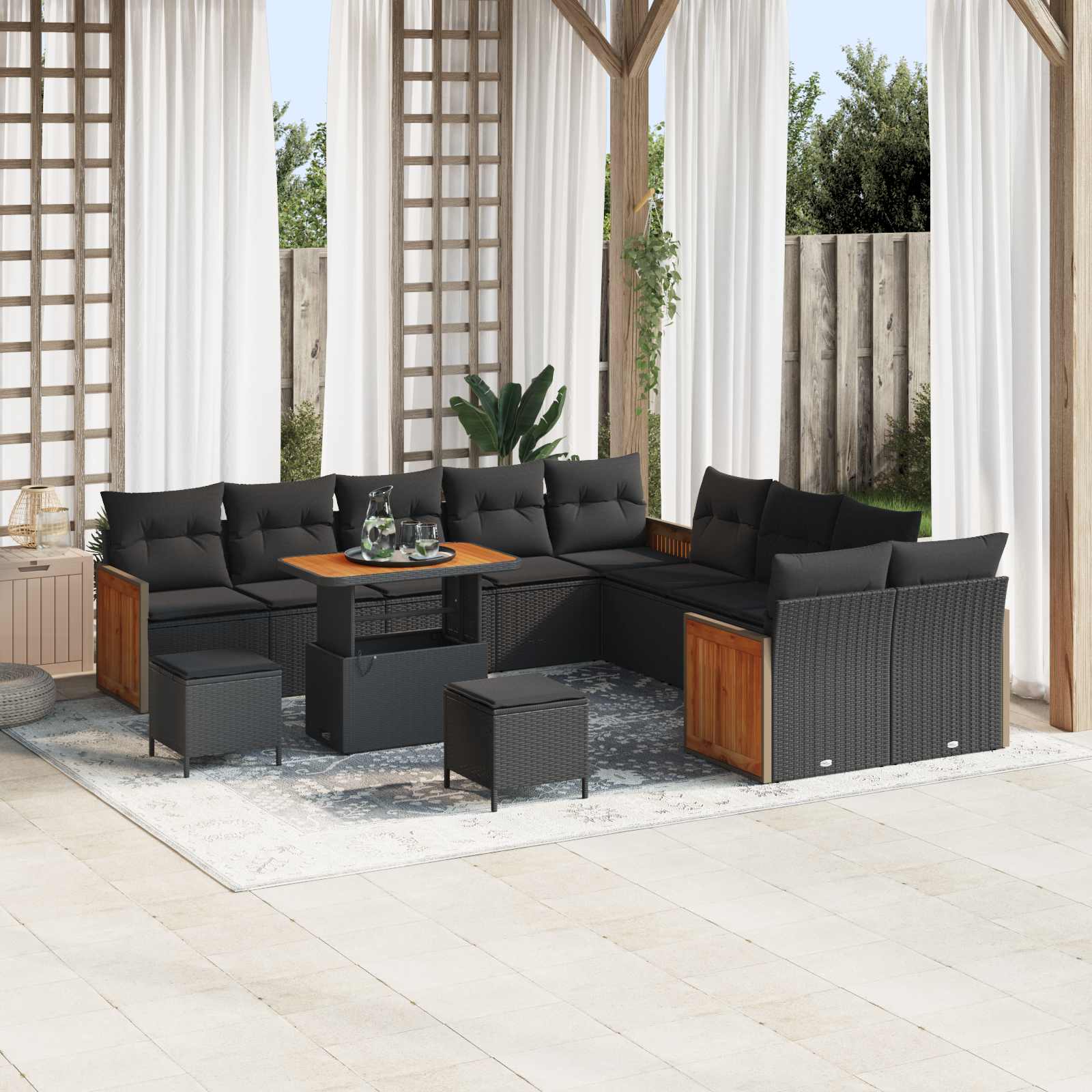Tuinbankenset 13 pcs Zwart Poly Riet en Poedercoated Staal is nu te koop bij PeponiXL, paradijselijk wonen!