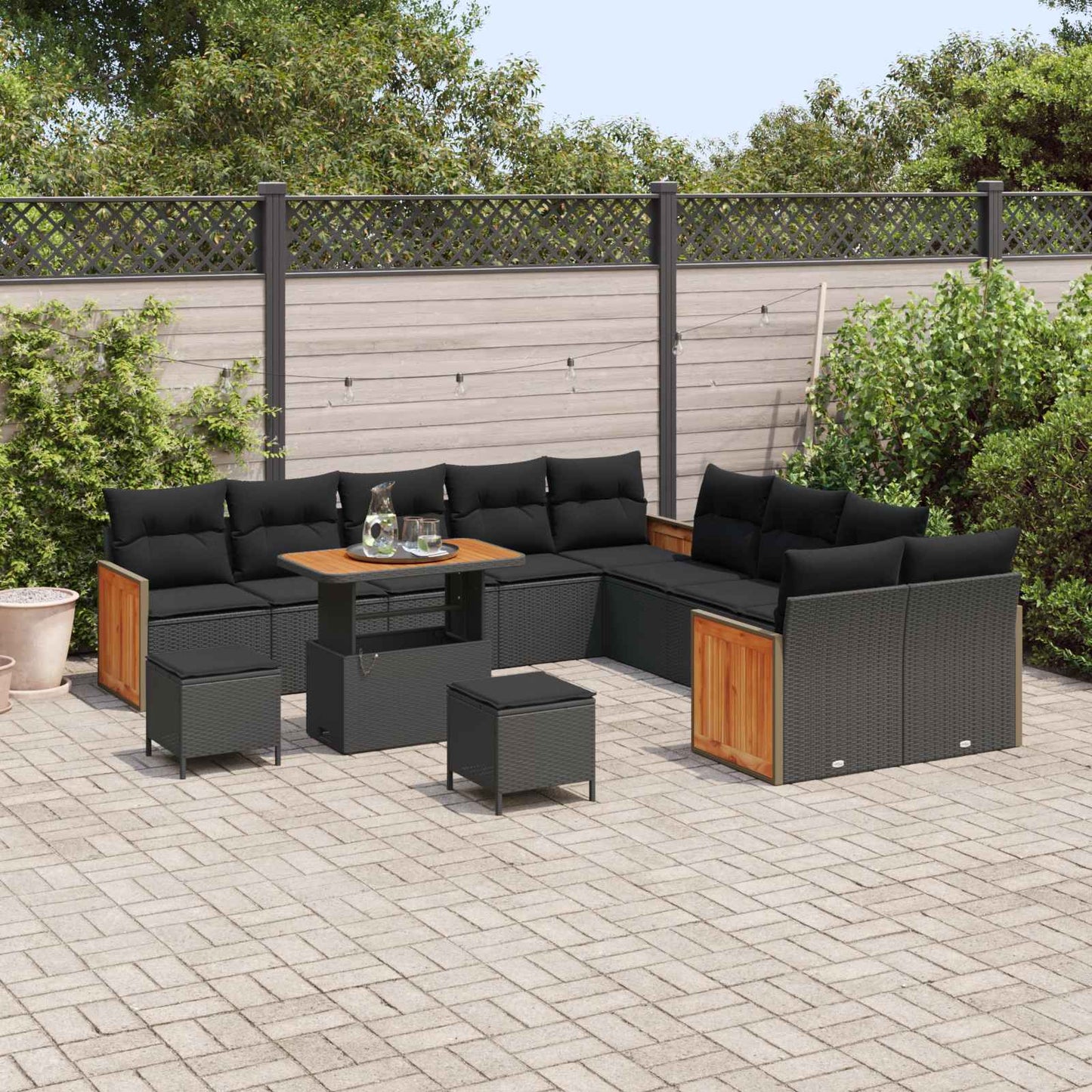 Tuinbankenset 13 pcs Zwart Poly Riet en Poedercoated Staal is nu te koop bij PeponiXL, paradijselijk wonen!