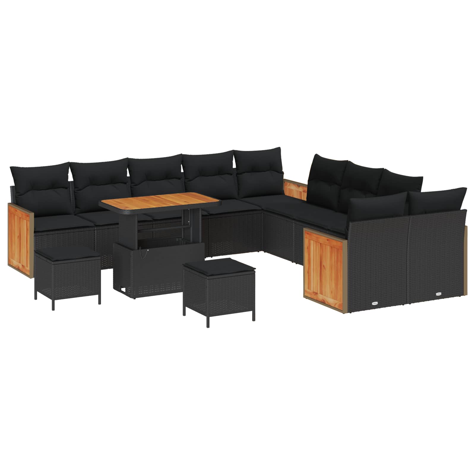Tuinbankenset 13 pcs Zwart Poly Riet en Poedercoated Staal is nu te koop bij PeponiXL, paradijselijk wonen!